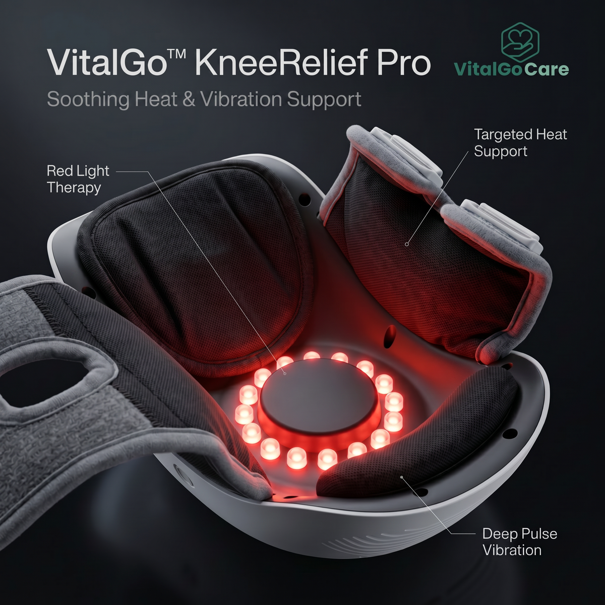 Knee massager with red light heat therapy and vibration support